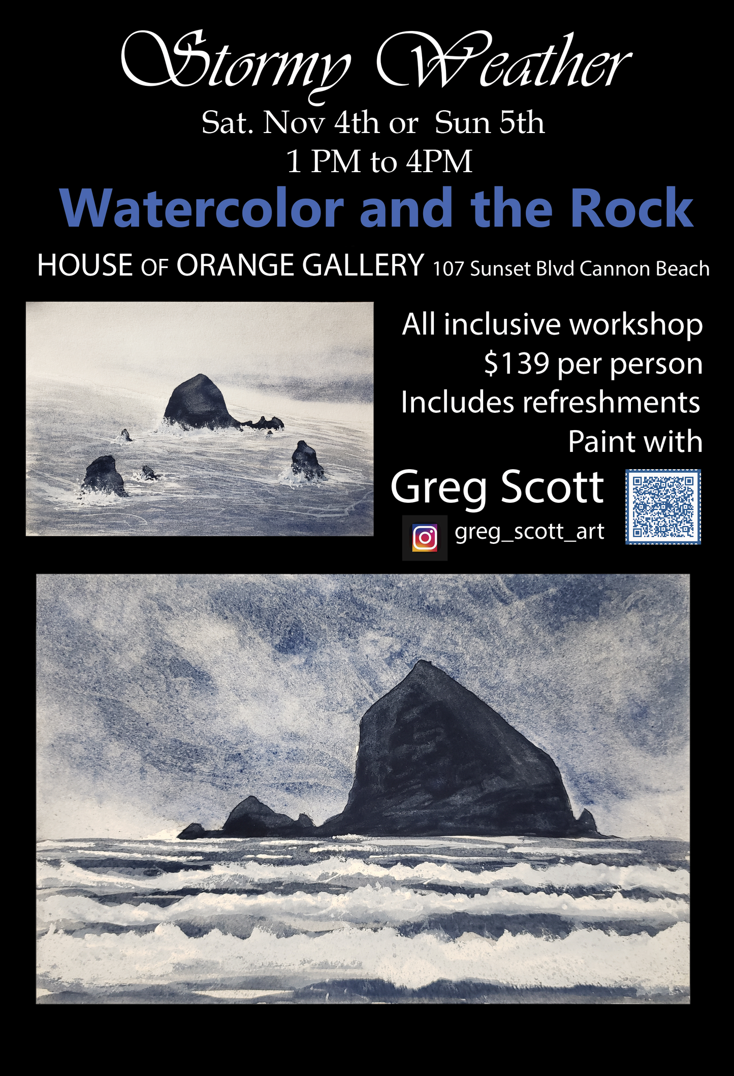 Stormy Weather Watercolor and the Rock - Greg Scott Art